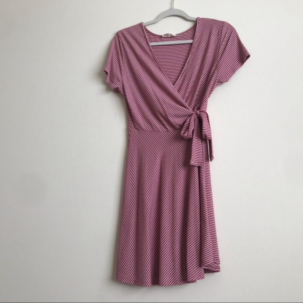 Pinkish-red and White Wrap Dress